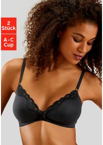 Bralette-BH Petite Fleur, Damen, Gr. 85, Cup A, schwarz (2xschwarz), Spitze, Obermaterial: 90% Baumwolle, 5% Elasthan, 5% Polyamid, BHs Bralette-BH, ohne B&uuml;gel aus Baumwolle mit Spitze, bequemer BH