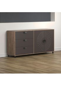 Sideboard Home Affaire "Fusion", braun, B:176cm H:86cm T:42cm, Sideboards, Sideboard, Kommode mit markantem Kreismuster - Antikoptik - (B/T/H) 176/42/86 cm