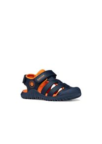 Sandale Geox "J S. FUSBETTO PRO BO", M&auml;dchen, Gr. 27, navy, orange, Lederimitat, Textil, kontrastfarbene Details, Schuhe Sandale, Kinderschuh mit Zehenschutz, Gr&ouml;&szlig;enschablone zum Download