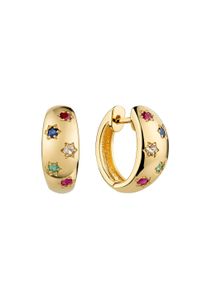 Paar Creolen Firetti "Schmuck Geschenk Silber 925 Ohrschmuck Ohrringe Blumen", gelbgoldfarben, rot, blau, gr&uuml;n, wei&szlig;, rot, blau, gr&uuml;n, wei&szlig;, Ohrringe, Damen, 17mm, Silber 925 (Sterlingsilber), Paar Creolen, mit Rubin, Saphir, Smaragd, Wei&szlig;topas