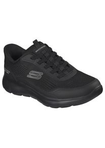 Slip-On Sneaker Skechers "SUMMITS-LEYTER", Herren, Gr. 49,5, schwarz (schwarz, schwarz), Synthetik, Textil, unifarben, Schuhe Slip-On Sneaker, Slipper, Schn&uuml;rschuh mit Handsfree Slip-Ins Funktion