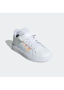 Klettschuh adidas Sportswear "GRAND COURT 2.0 KIDS", M&auml;dchen, Gr. 35, wei&szlig; (cloud wei&szlig;, iridescent, ftwr wei&szlig;), Synthetik, Textil, Schuhe Klettschuh, mit Klettverschluss, f&uuml;r Kinder & Jugendliche