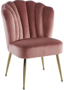 Polsterstuhl Kayoom "Stuhl Lalie 125, R&uuml;ckenlehne im Retro-Stil, ausgefallene R&uuml;ckenlehne", rosa (altrosa), B:67cm H:87cm T:70cm, Sitzbezug:100% Polyester Gestell:100% Eisen, St&uuml;hle, Polsterstuhl, R&uuml;ckenlehne in Muschel-Design, Samtbezug, goldene Metallbeine
