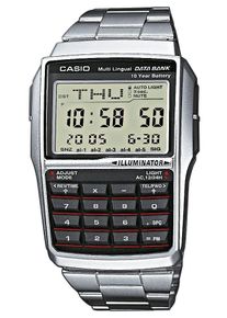 Chronograph CASIO VINTAGE, silber (silberfarben, schwarz), Armbanduhren, Damen, Chronograph, Quarzuhr, Armbanduhr, Taschenrechner, digital, Edelstahlarmband