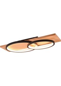 Trio LEUCHTEN LED Deckenleuchte "BARCA, dimmbare Deckenlampe aus Holz & Metall mit indirektem Licht", schwarz (schwarz matt), 1, H: 10cm, 1 Stk., Leuchten, LED warmwei&szlig; & 3500 Lumen, f&uuml;r Wand- und Deckenmontage, 3 Dimmstufen, LED Deckenleuchte