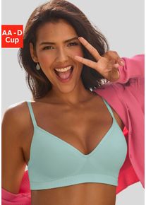 Push-up-BH Lascana "COMFY BRA", Damen, Gr. 90, Cup A, blau (air), Piqu&eacute;, Obermaterial: 50% Baumwolle, 33% Polyamid, 14% Polyester, 3% Elasthan, Basic, BHs Push-up-BH, ohne B&uuml;gel aus Baumwolle, bequemer BH