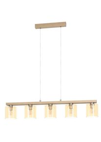 Eglo H&auml;ngeleuchte "CASTRALVO Pendellampe, Stahl, Holz und Glas, E27, IP20, Esszimmerlampe", silber (nickel, matt, braun amber), 5, &Oslash; 0cm H: 110cm, 1 Stk., Leuchten, Pendelleuchte, L121 x B15 x H110 cm, nickel-matt, braun, amber, 5X28W, H&auml;ngeleuchte
