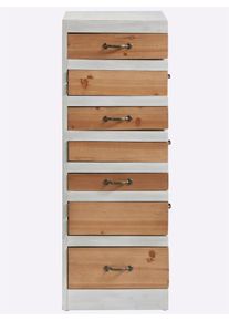 Kommode, wei&szlig; (wei&szlig;, natur), B:40cm H:110cm T:40cm, Spanplatte, Sideboards, Kommode