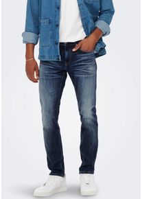 Only & Sons Straight-Jeans ONLY & SONS "ONSWEFT REGULAR WB 0021 TAI DNM NOOS", Herren, Gr. 31, L&auml;nge 34, blau (blau denim), Denim/Jeans, Obermaterial: 98% Baumwolle, 2% Elasthan, Abriebeffekte, regular fit lang, Jeans Straight-Jeans, im 4-Pocket-Style