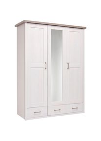 CARRYHOME Kleiderschrank, Wei&szlig;, Braun, Pinienfarben, Holzwerkstoff, 5 F&auml;cher, 3 Schublade(n) Schubladen, 148x201x62 cm, Beim&ouml;bel erh&auml;ltlich, Schlafzimmer, Kleiderschr&auml;nke, Dreht&uuml;renschr&auml;nke