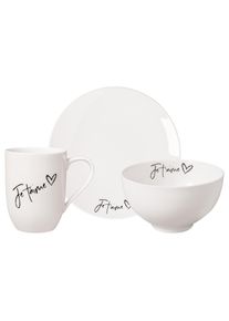 Villeroy & Boch Geschirr-Set VILLEROY & BOCH "Fr&uuml;hst&uuml;cks-Set Je t'aime Statement 3er Set wei&szlig;", wei&szlig;, 3, Porzellan, Geschirr-Sets, Geschirr-Set, Sp&uuml;lmaschinengeeignet, Mikrowellengeeignet
