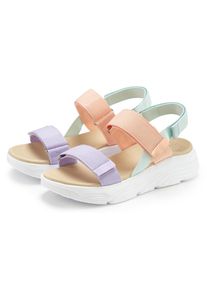 Sandale Vivance "Sandalette, Pantolette, Sommerschuhe, Riemchensandale", Damen, Gr. 42, bunt (lila, orange, mintgr&uuml;n), Obermaterial: 100% Textilmaterial. Decksohle: 100% Synthetik. Futter: 100% Textilmaterial. Laufsohle: 100% Synthetik, mehrfarbig, Schuhe Sandale, mit bunten Riemchen und Klettverschluss VEGAN