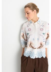 Klassische Bluse RICHROYAL, Damen, Gr. 42, wei&szlig;, Web, Obermaterial: 55% Baumwolle, 45% Leinen, unifarben, regular fit taillenbedeckt, Rundhals, eingesetzt angesetztes B&uuml;ndchen, Blusen Klassische Bluse, Regular fit mit Stickereien