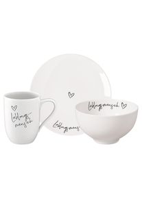 Villeroy & Boch Geschirr-Set VILLEROY & BOCH "Fr&uuml;hst&uuml;cks-Set Lieblingsmensch Statement 3er Set wei&szlig;", wei&szlig;, 3, Porzellan, Geschirr-Sets, Geschirr-Set, Sp&uuml;lmaschinengeeignet, Mikrowellengeeignet