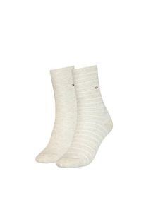 Socken Tommy Hilfiger "TH WOMEN SOCK 2P SMALL STRIPE", Damen, Gr. 39-42, beige (light beige melange), Baumwollmischung, normal, Socken Socken, mit schmalem Rippenb&uuml;ndchen, meliert, gestreift