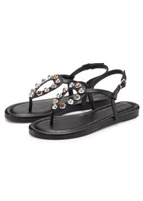 Sandale Lascana "Sandalette, Sommerschuh, offener Schuh, Zehentrenner", Damen, Gr. 40, blau (schwarz), Obermaterial: 100% Lederimitat. Decksohle: 100% Lederimitat. Futter: 100% Lederimitat. Laufsohle: 100% Synthetik, unifarben, Schuhe Sandale, mit modischen Schmuckelementen VEGAN