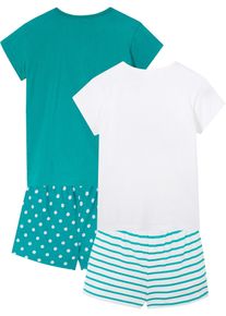 bonprix Pijama cu pantaloni scurți din bumbac 100%, cu m&acirc;neci scurte (set/ 4 piese), verde, 164/170