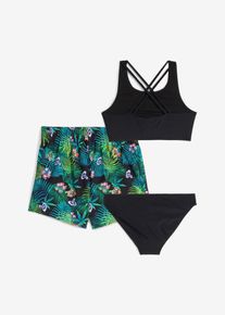 bonprix Bikini + szorty (komplet 3-cz.), czarny, 140/146