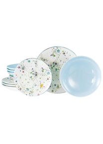 Creatable , Wei&szlig;, Hellblau , Keramik , Punkte , lebensmittelecht, stapelbar , Kochen & Essen, Geschirr, Geschirrsets, Tafelservices