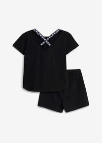 bonprix Tricou și pantaloni scurți din amestec elastic de bumbac organic (set/2 piese), negru, 146