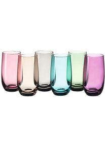 Longdrinkglas Leonardo "SORA", bunt (mehrfarbig), H:14cm &Oslash;:6cm, Glas, Trinkgef&auml;&szlig;e, Longdrinkglas, 390 ml, farbig sortiert, 6-teilig