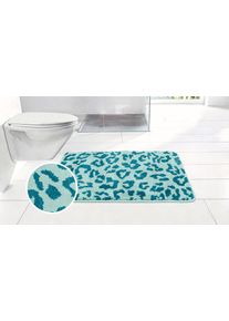 Badematte OTTO HOME "Anna Leo, Badvorleger, Badezimmer Teppich, Duschvorleger", marine, blau, H:15mm, Polyester, Badematten, Badematte, mit Animal Print, modernes Muster, Leo, weich