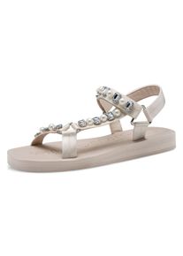 Riemchensandale Tamaris, Damen, Gr. 40, creme, glitzer, Textil, Schuhe Riemchensandale, Keilabsatz, Plateau, Sandalette, Sommerschuh mit Schmucksteinen
