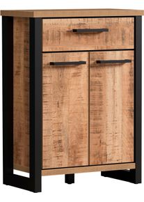 Kommode Home Affaire "Elda", mango, schwarz, B:73cm H:100cm T:39cm, Holzwerkstoff, MDF, Metall, Sideboards, Kommode, Kommode mit 2 T&uuml;ren, 1 Schublade mit Vollauszug &ndash; (B/T/H) 73/39/100 cm
