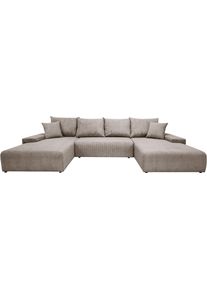 Wohnlandschaft WERK2 "Amalfi", beige, B:348cm H:95cm T:188cm, 90% Polyester, 10% Nylon, Sofas, Wohnlandschaft, XXL Design Wohnlandschaft in Cord mit Schlaffunktion & Bettkasten
