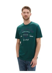 T-Shirt Tom Tailor, Herren, Gr. M, gr&uuml;n (deep gr&uuml;n lake), Single Jersey, Obermaterial: 100% Baumwolle, bedruckt, regular fit normal, Rundhals, Shirts T-Shirt, mit gro&szlig;em Logofrontprint