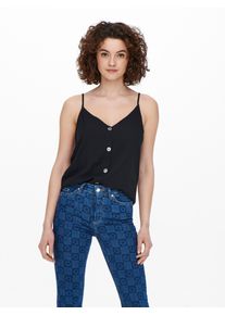 Tr&auml;gertop Only "ONLNELLY LIFE BUTTON SINGLET SOLID NOOS", Damen, Gr. 40, schwarz, Web, Obermaterial: 100% Viskose, unifarben, regular fit normal, V-Ausschnitt, Tops Tr&auml;gertop