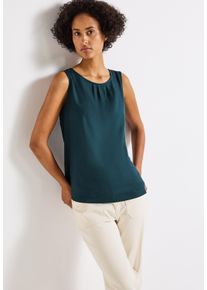 Blusentop Street One, Damen, Gr. 42, blau (tide blau), Web, Obermaterial: 100% Viskose, unifarben, bequem h&uuml;ftbedeckend, Rundhals, Blusen Blusentop, mit Raffung