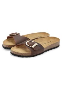 Pantolette ELBSAND "Sandale, Mule, offener Schuh, Sommerschuhe, Lederpantolette", Damen, Gr. 42, camelfarben, Obermaterial: 100% Rindsleder. Decksohle: 100% Rindsleder. Futter: 100% Rindsleder. Laufsohle: 100% Synthetik, unifarben, Basic, Schuhe Pantolette, NEU aus Leder mit weichem Korkfu&szlig;bett
