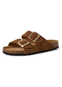 Pantolette Tamaris, Damen, Gr. 42, braun (cognac), Veloursleder, Schuhe Pantolette, Hausschuh, Schlappen mit zwei verstellbaren Schnallen