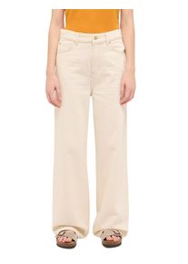 Weite Jeans Mustang "Damen Style Luise Wide", Damen, Gr. 28, L&auml;nge 30, beige (111 natur), Denim/Jeans, 100% Baumwolle, unifarben, weit, Jeans Weite Jeans