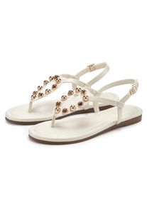 Sandale Lascana "Sandalette, Sommerschuh, offener Schuh, Zehentrenner", Damen, Gr. 42, braun (hellbeige), Obermaterial: 100% Lederimitat. Decksohle: 100% Lederimitat. Futter: 100% Lederimitat. Laufsohle: 100% Synthetik, unifarben, Schuhe Sandale, mit modischen Schmuckelementen VEGAN