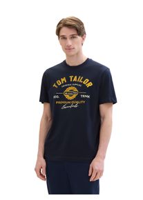 T-Shirt Tom Tailor, Herren, Gr. XL, dunkelblau, Single Jersey, Obermaterial: 100% Baumwolle, bedruckt, regular fit normal, Rundhals, Shirts T-Shirt, mit gro&szlig;em Logofrontprint