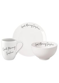 Villeroy & Boch Geschirr-Set VILLEROY & BOCH "Fr&uuml;hst&uuml;cks-Set Sunshine Statement 3er Set wei&szlig;", wei&szlig;, 3, Porzellan, Geschirr-Sets, Geschirr-Set, Sp&uuml;lmaschinengeeignet, Mikrowellengeeignet