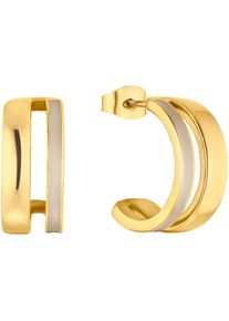 Paar Creolen s.Oliver "2037981", beige (gelbgoldfarben, beige), Ohrringe, Damen, 17mm, Edelstahl, Paar Creolen, mit Emaille
