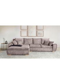 Ecksofa Home Affaire "Katja L-Form, B: 325 cm - OTTO. Verl&auml;ssliche Qualit&auml;t.", taupe, B:325cm T:183cm, 100% Polyester, Sofas, Ecksofa, Bettfunktion, Bettkasten & 4 Zierkissen