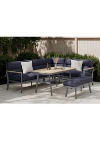 Ambia Garden Dining-Loungeset, Grau, Naturfarben, Dunkelgrau, Metall, Kunststoff, Textil, 4-teilig, F&uuml;llung: Polyester,Schaumstoff, 182x242.5 cm, Gartenm&ouml;bel, Gartengarnituren, Gartenm&ouml;bel-Sets