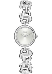 Quarzuhr BOSS "DOUBLE B DRESSY", silber (silberfarben), Armbanduhren, Damen, Quarzuhr, Armbanduhr, Damenuhr, Edelstahlarmband, analog