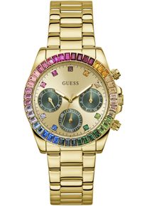 Multifunktionsuhr Guess "HALO", gold (gelbgoldfarben), Armbanduhren, Damen, Multifunktionsuhr, Quarzuhr, Armbanduhr, Damenuhr, Datum, 12/24-Std.-Anzeige