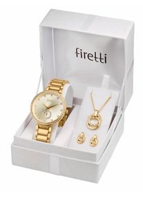 Quarzuhr Firetti "Spectrum", gold (goldfarben), Armbanduhren, Damen, Quarzuhr, Armbanduhr, Damenuhr, Glitzersteine, Geschenkset