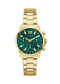 Multifunktionsuhr Guess "BAILEY", goldfarben, gr&uuml;n, Armbanduhren, Damen, Multifunktionsuhr, Quarzuhr, Armbanduhr, Damenuhr, Edelstahlarmband, Datum