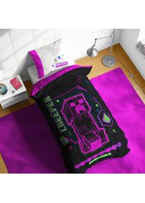 Kinderbettw&auml;sche Minecraft "Minecraft Cyber Neon", lila, B/L: 135cm x 200cm, 1 Stk., 1 Stk., Linon, B/L: 80cm x 80cm, 2, Linon, Obermaterial: 100% Baumwolle, Bettw&auml;sche, Kinderbettw&auml;sche, 100% Baumwolle