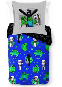 Kinderbettw&auml;sche Minecraft "Minecraft Fight Back", blau, B/L: 135cm x 200cm, 1 Stk., 1 Stk., Linon, B/L: 80cm x 80cm, 2, Linon, Obermaterial: 100% Baumwolle, Bettw&auml;sche, Kinderbettw&auml;sche, 100% Baumwolle