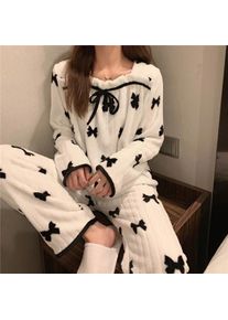 Thickened Coral Fleece Pajamas Women's Autumn Winter Home Clothes Long Sleeve Long Pants Comfortable Breathable Sleepwear