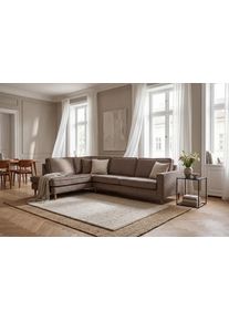 Ecksofa Home Affaire "Pinto Skandi, 290 cm, Chenille, Struktur, Ottomane links / rechts", braun, B:290cm H:89cm T:217cm, 100% Polyester, Sofas, Ecksofa, mit Keder, Massivholzf&uuml;&szlig;e Eiche ger&auml;uchert, Wellenunterfederung