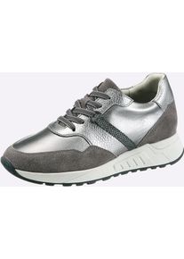 Sneaker Heine, Damen, Gr. 38, grau, silberfarben, Glattleder, Leder, Rindsleder, Veloursleder, Schuhe Sneaker